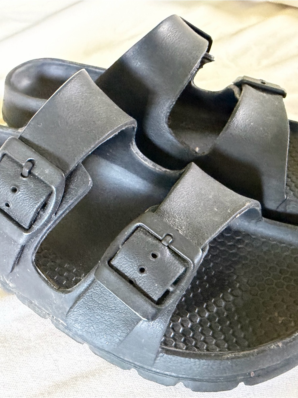 Black Double-Buckle Slide Sandals